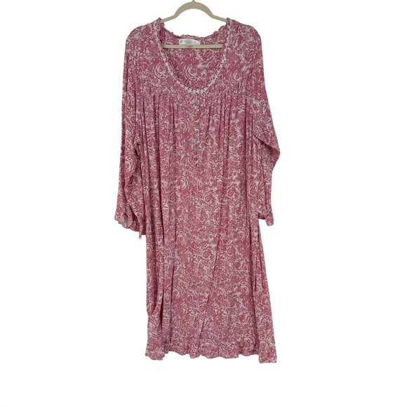Eileen West Other - Eileen West Womens 3X Nightgown Pink White Floral Roses Modal Knit Long Sleeve